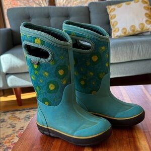 Bogs Kids Waterproof Boots - Teal and Yellow - Kids Size 11
